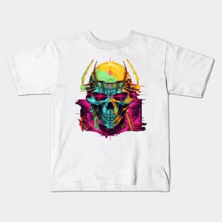 Cyberpunk Neon Samurai Skull Kids T-Shirt